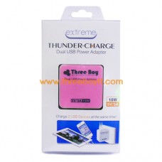 Adapter Thunder Dual USB 5V/3A (15W) ชมพู ThreeBoy